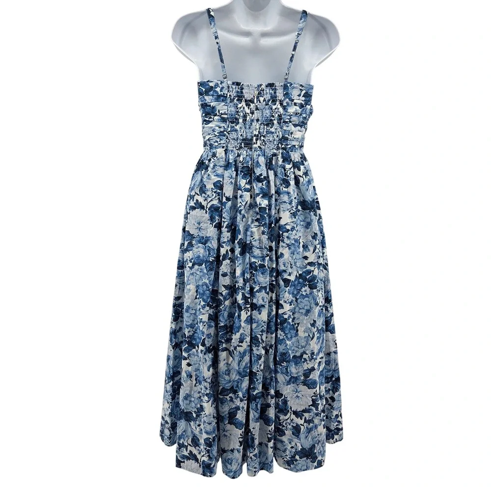 Abercrombie & Fitch Emerson Poplin Midi Dress Blue Floral SP Cottagecore
